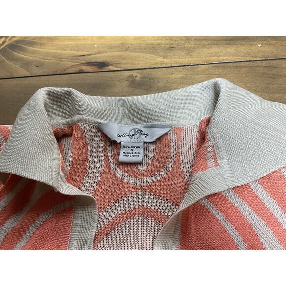 Ming Wang Cardigan Sweater Size Small Tan Coral Print Open Front Knit - Picture 10 of 12